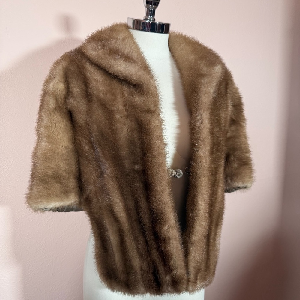 Vintage 1940’s 50’s Retro Real Fur Camel Tan Blonde Mink Stole Cape